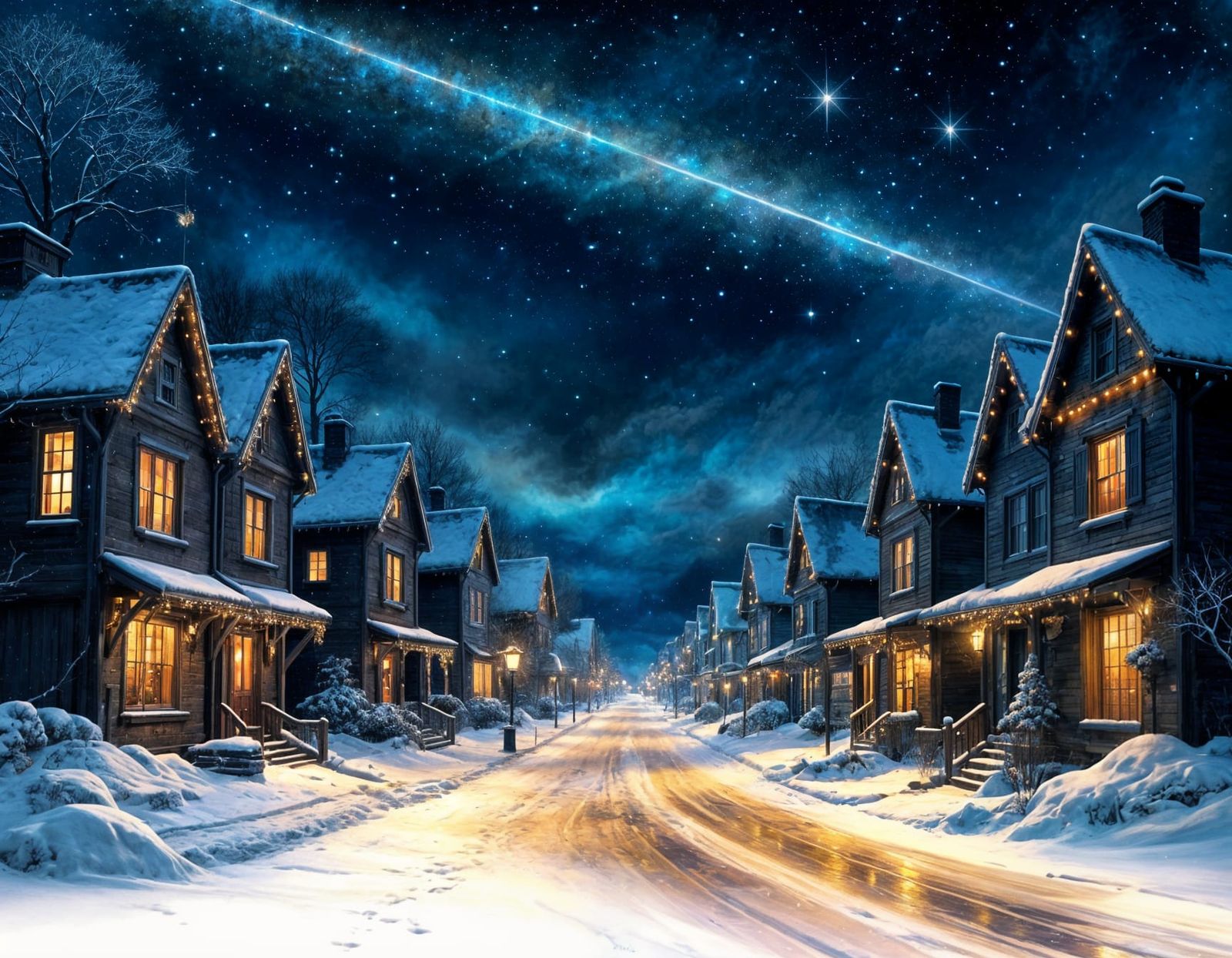 Whispering Christmas Town Under Starry Night Sky