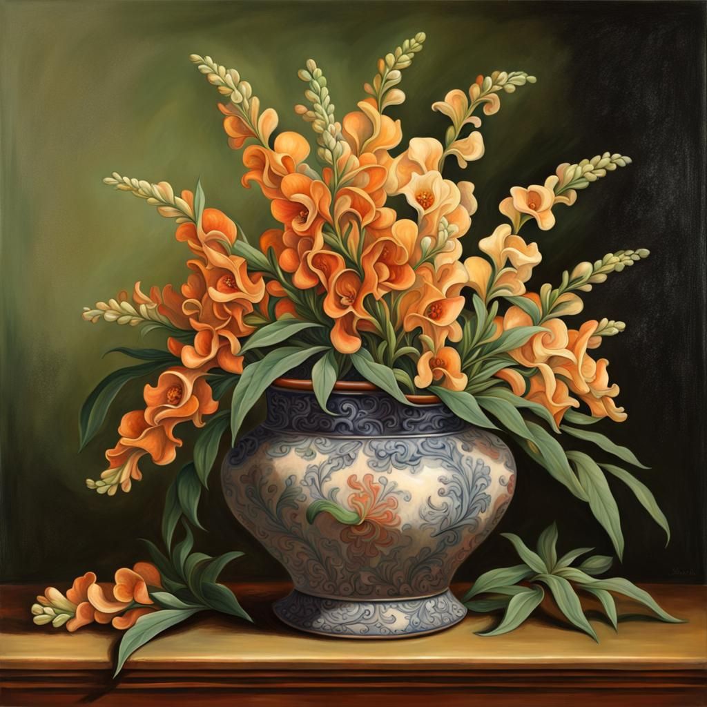 Snapdragon Flower in Ceramic Pot: Australian Tonalism