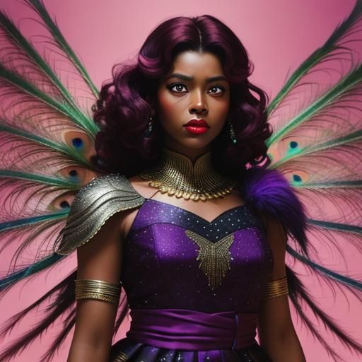 Beautiful Woman with Peacock Hair, Cinematic Style