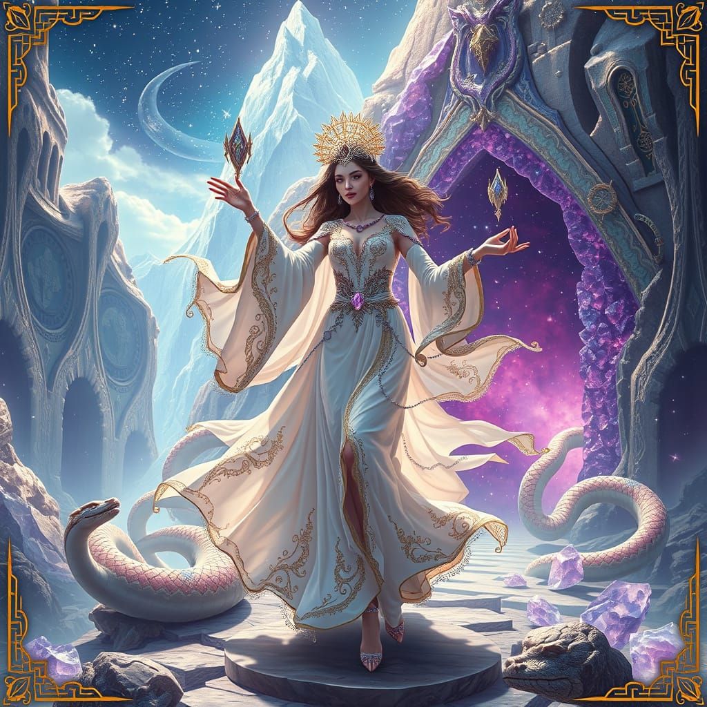 Oracle Dancing in Amethyst Temple, Art Nouveau Style