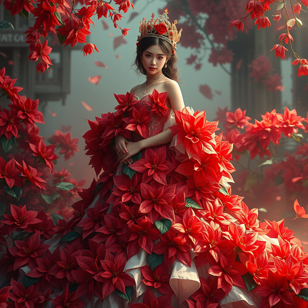 Poinsettia Gown: Fantasy Concept Art Masterpiece