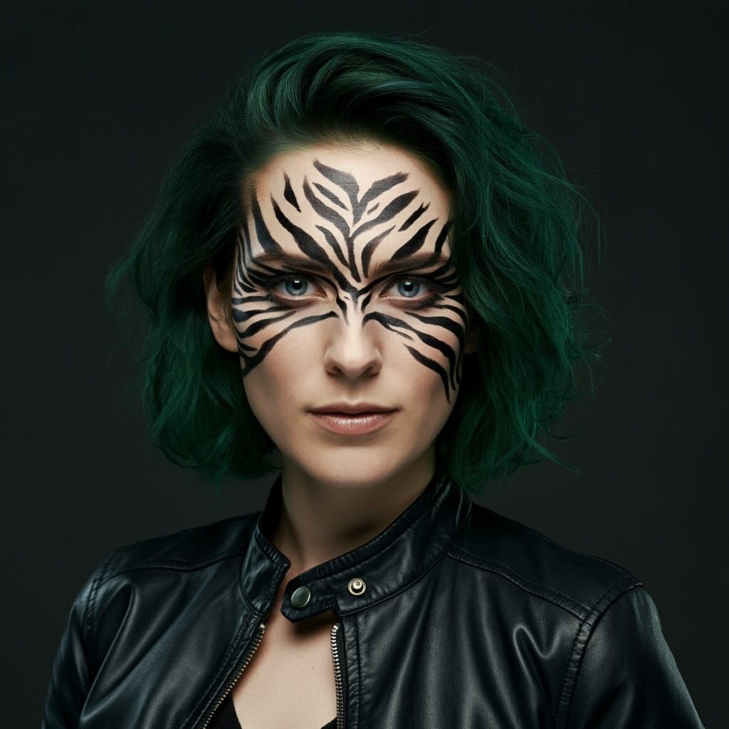 Edgy Irish Woman with Green Hair and Zebra Face Paint