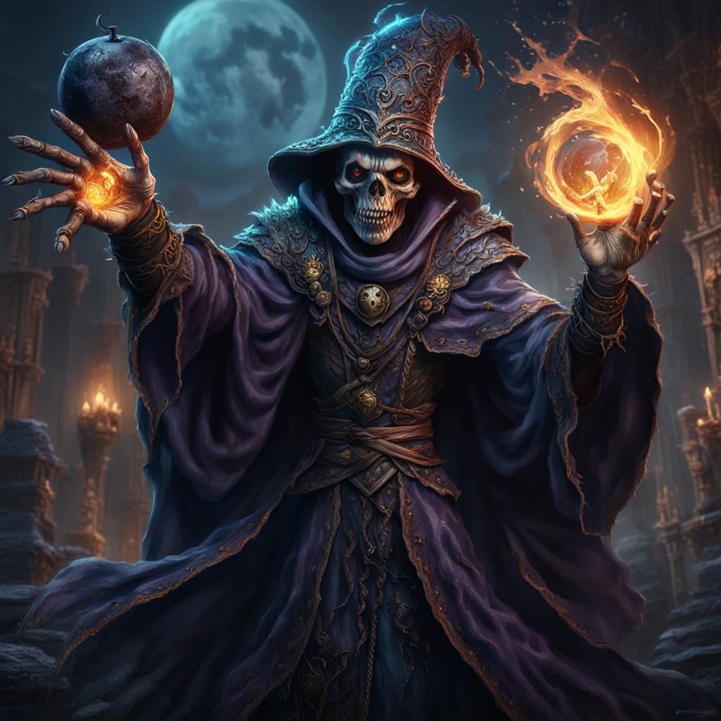 Undead Lich Mage Casting Spell in Detailed Matte Painting