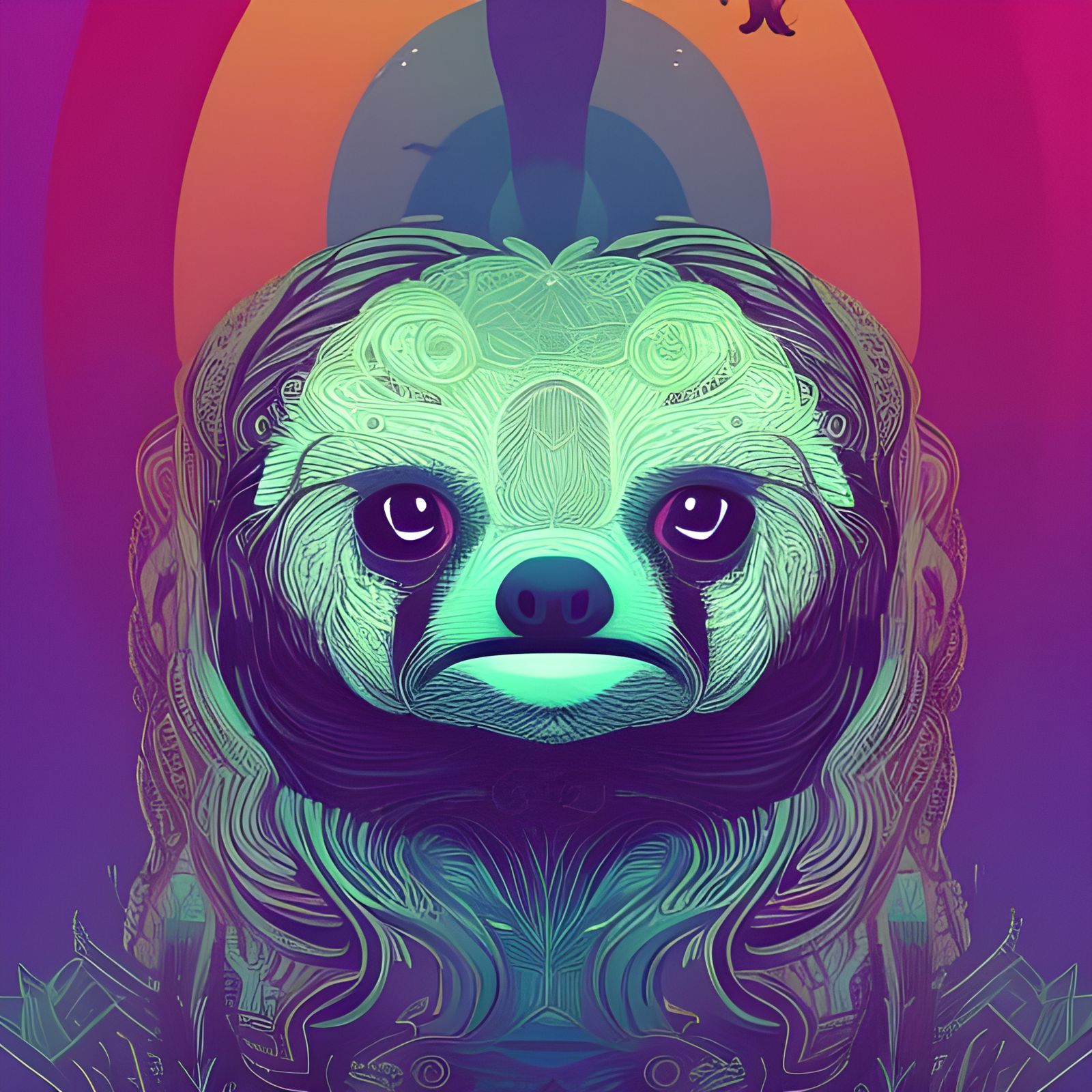Cloudy Sloth Portrait in Detailed Ink Illustration