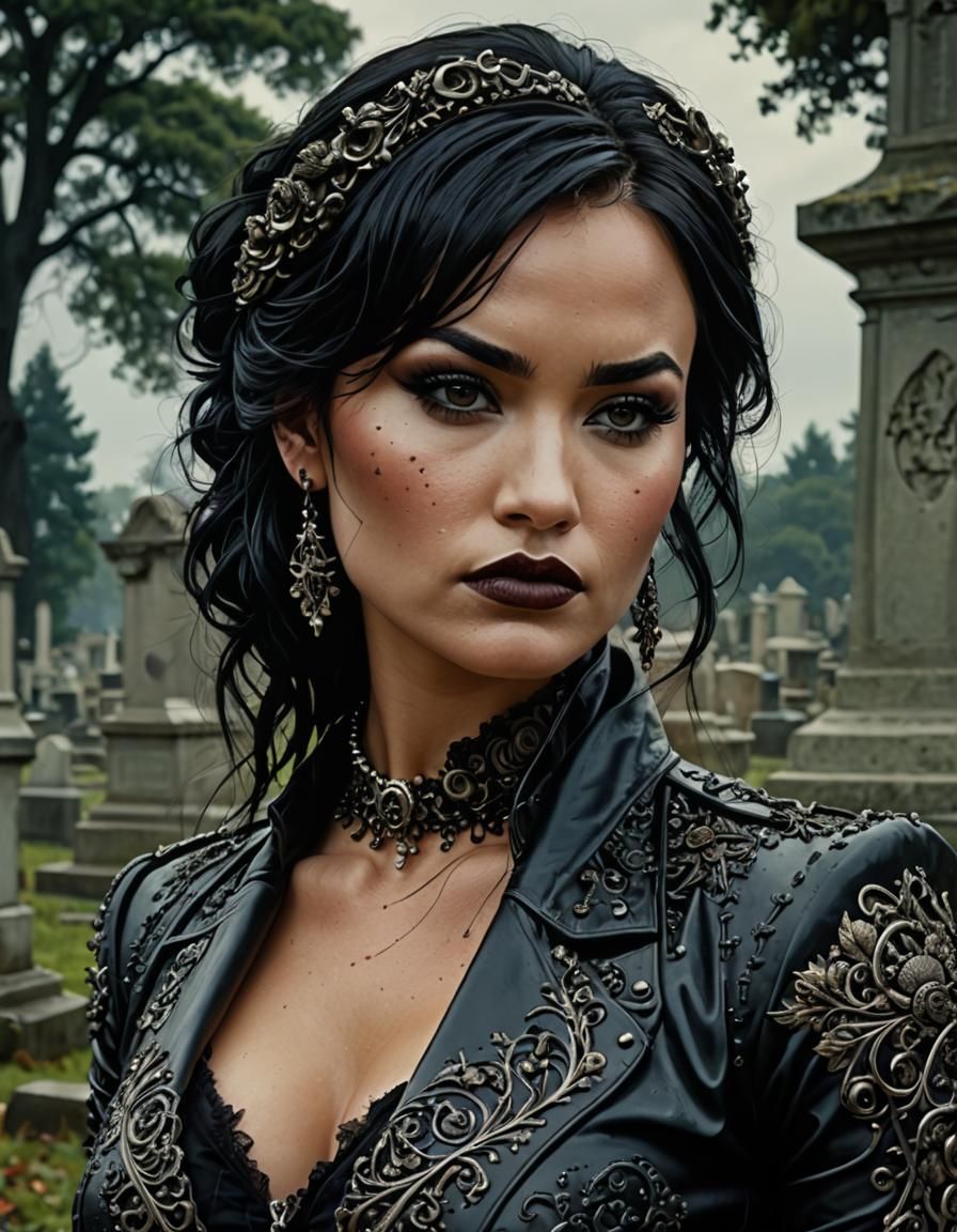 Gothic Pin-Up Girl in Cemetery: Photorealistic Art