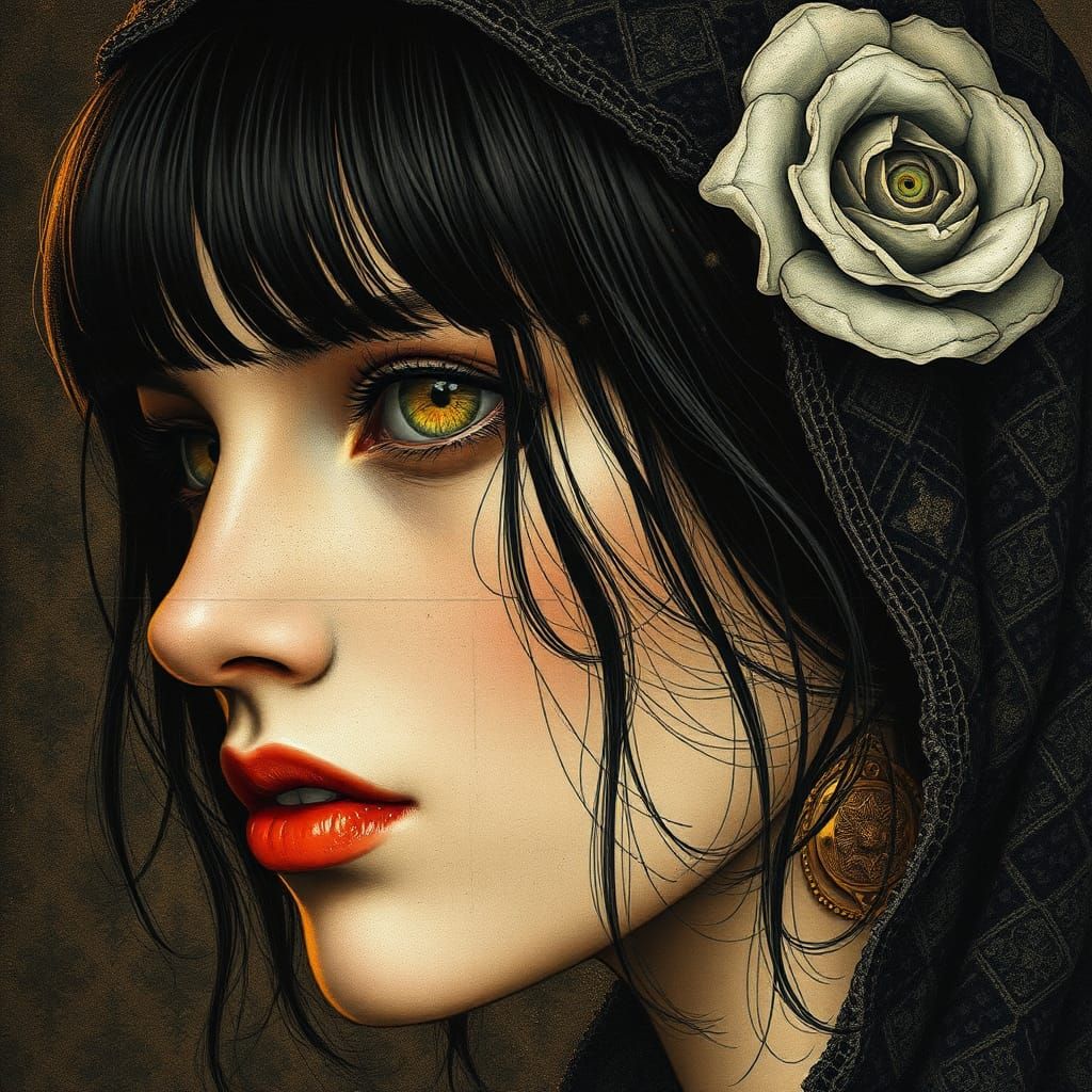 Sensual Portrait with Sacred Geometry in Surrealist Style