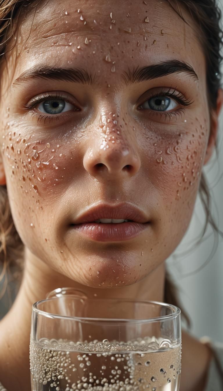 Woman with Acne Drinking Chia Seed Water