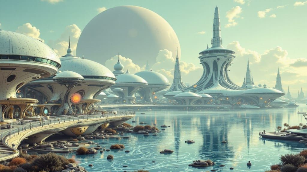 Futuristic Alien Cityscape by the Ocean