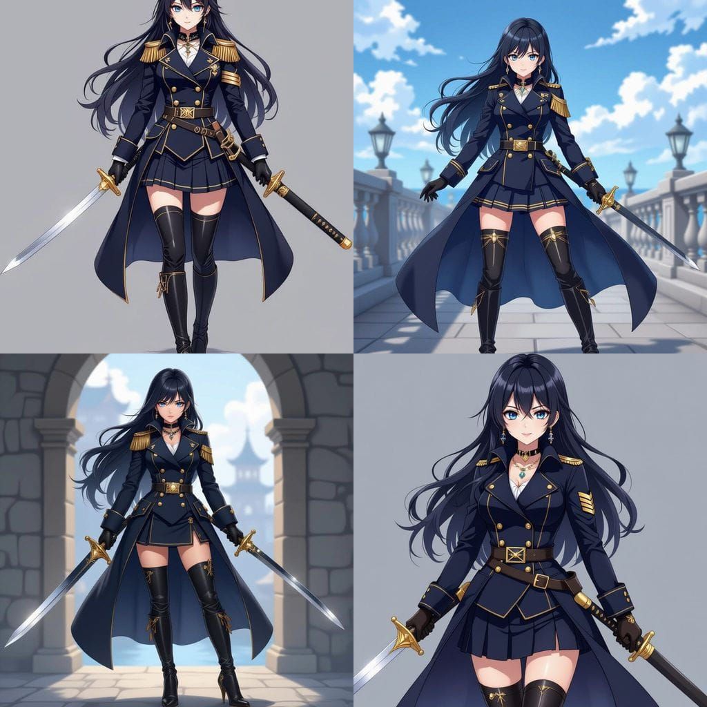 Anime Female Admiral with Sword and Navy Uniform