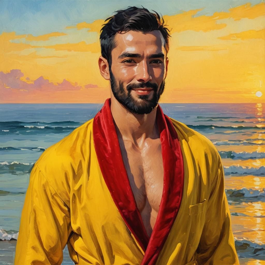 Mediterranean Man in Yellow Velvet Robe: Impressionist Portr...