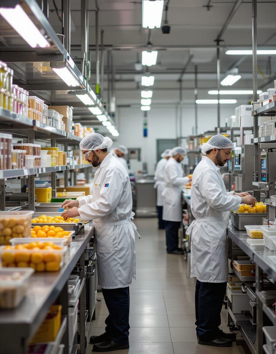 Modern Food Factory Production Line: Cinematic Style