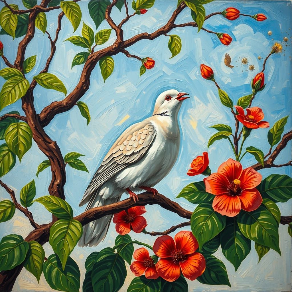 Morning Dove Serenade in Whimsical Neo-Impressionist Style