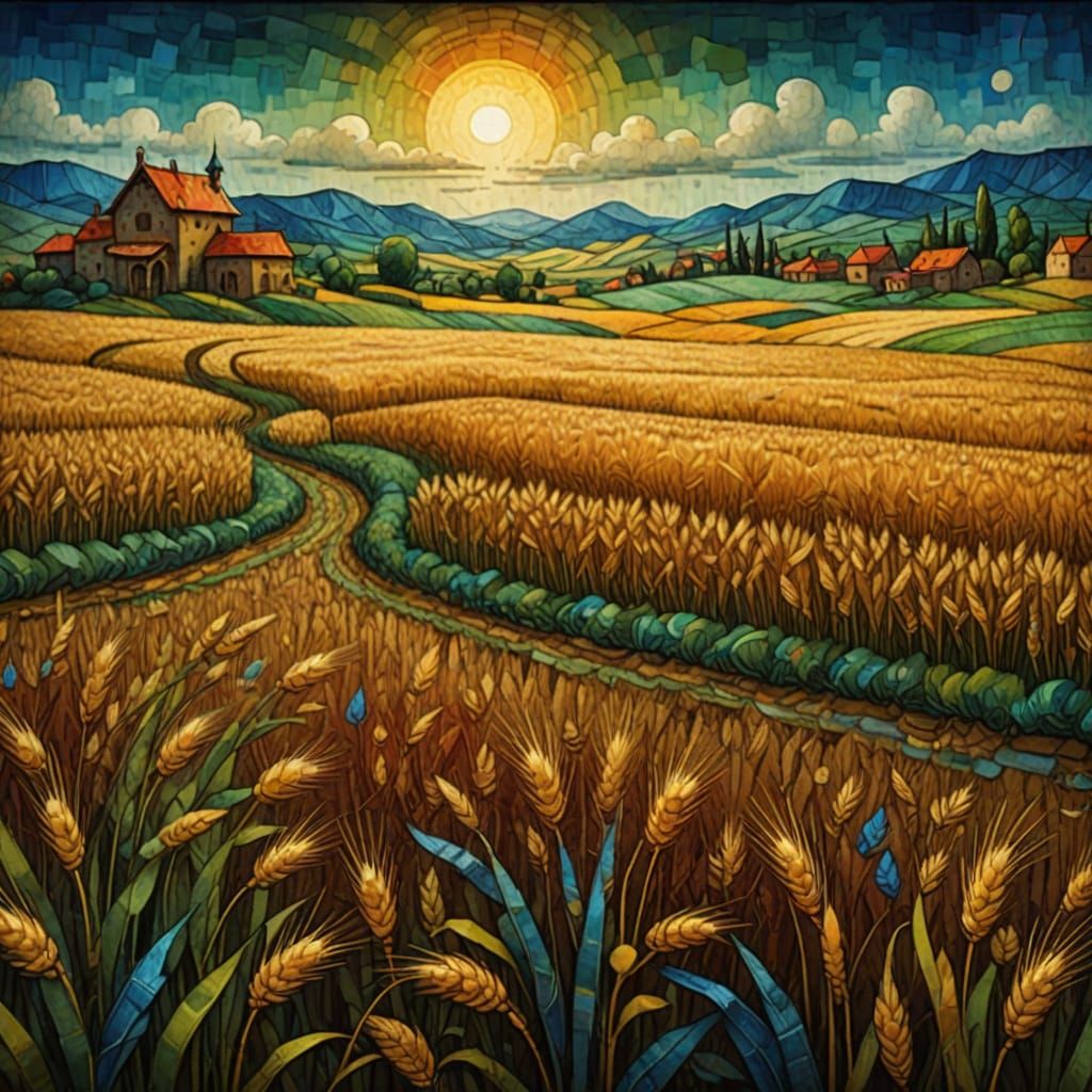Encaustic Wheat Fields in Fantastical Realism