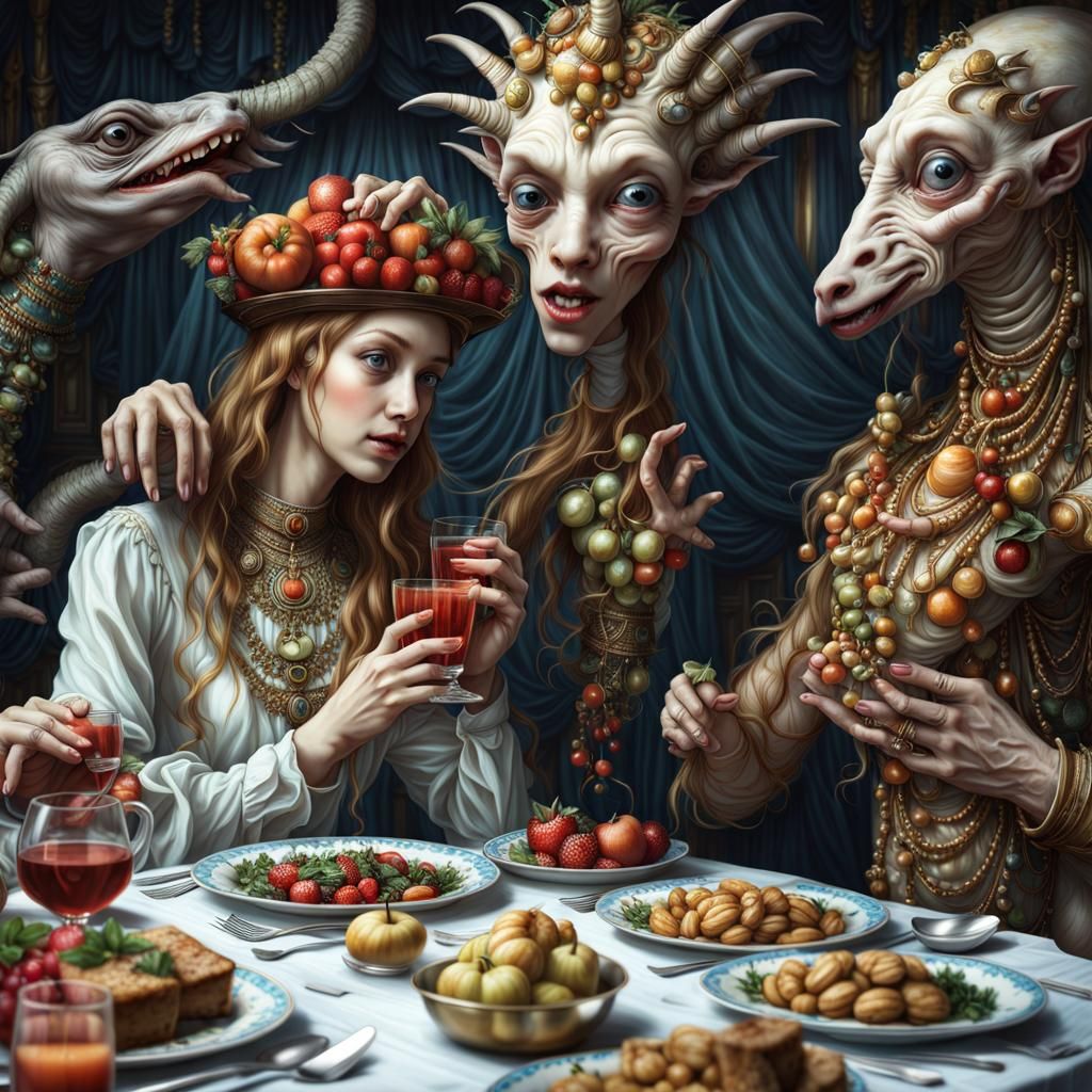 Dreamlike Alien Feast in Magical Realism