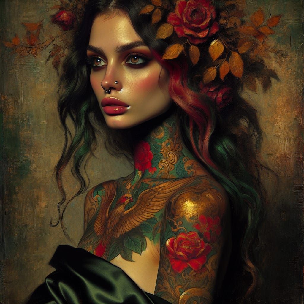 Boho tattooed goddess beautiful portrait