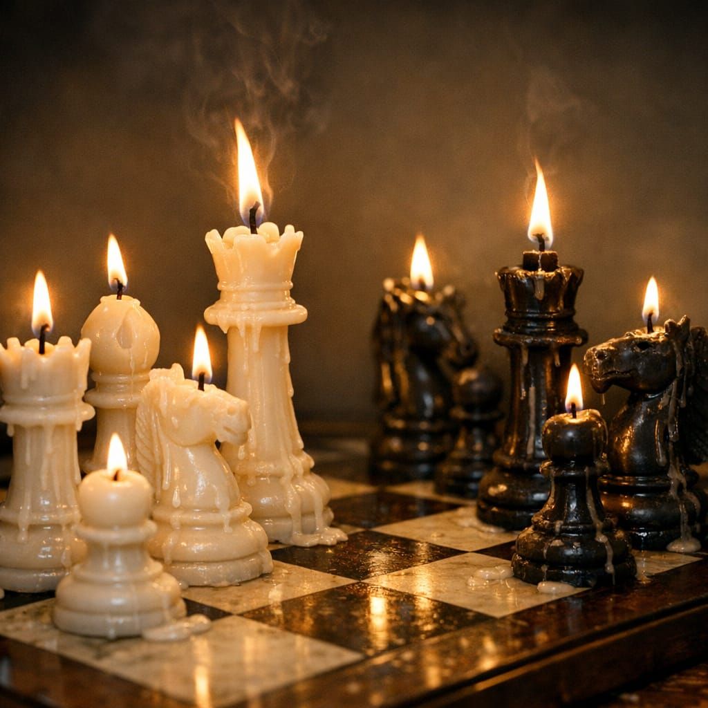 Chess Pieces as Candles in Realistic Photo