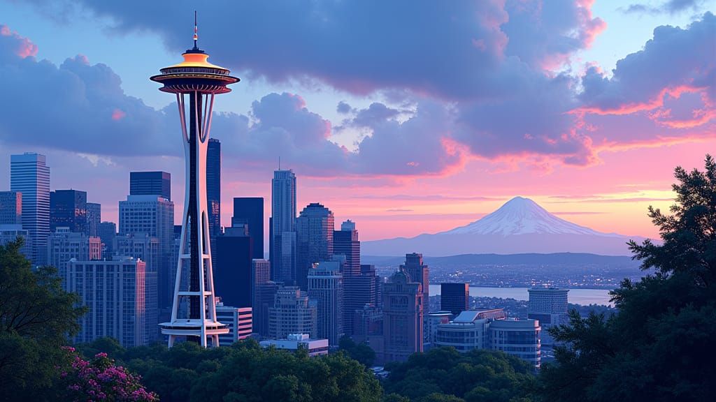 Impressionist Seattle Space Needle at Dusk