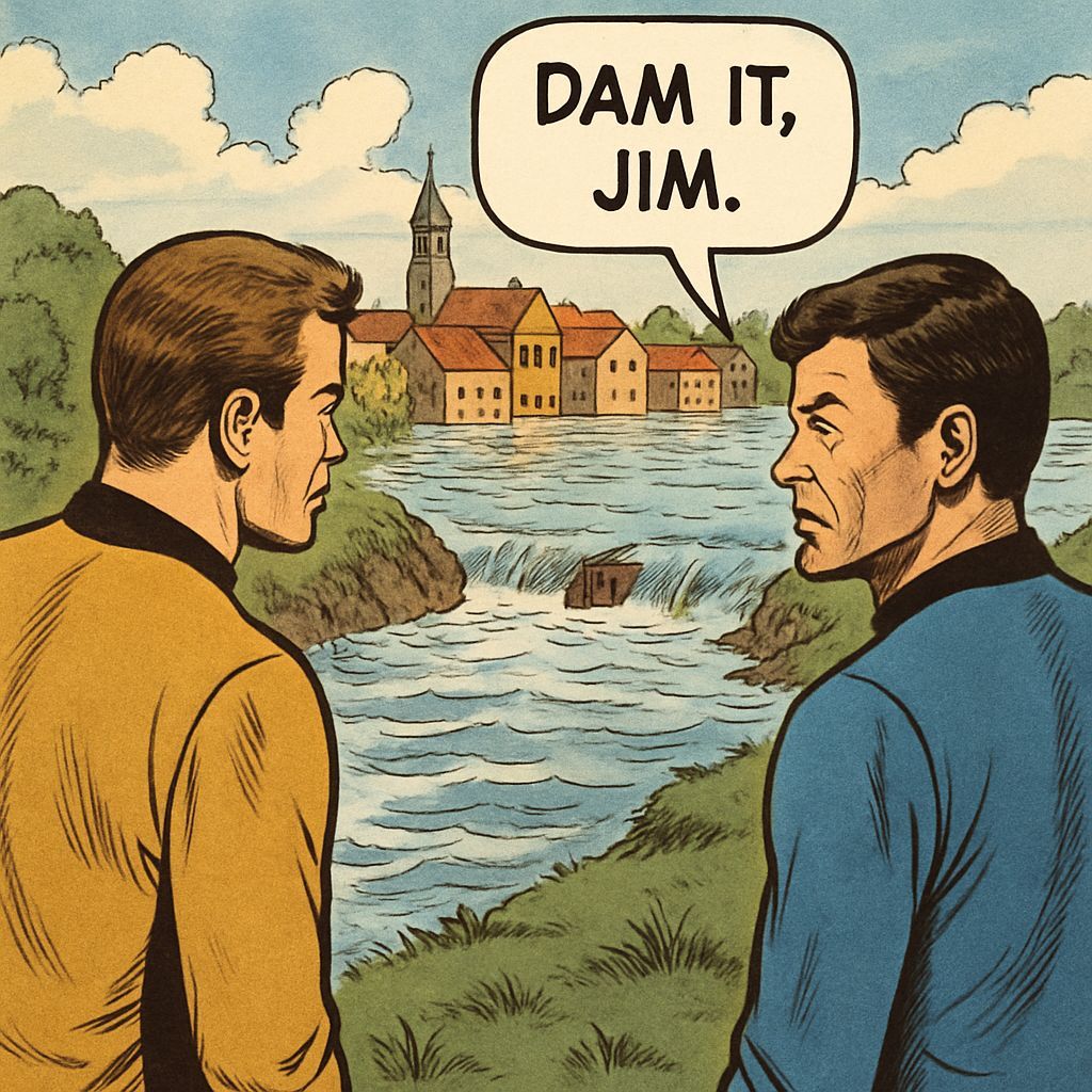Kirk and McCoy Observe Flooded Town