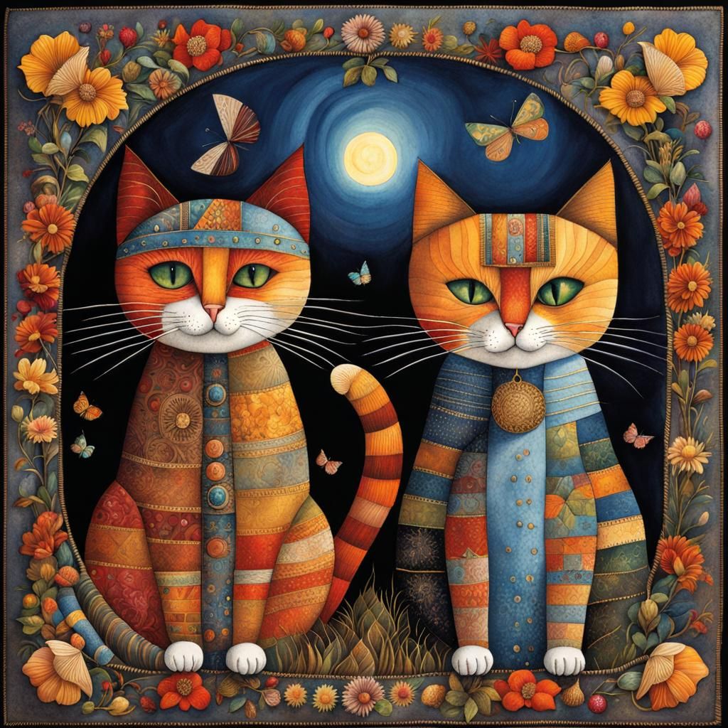 Patchwork Cats in Children's Illustration Style