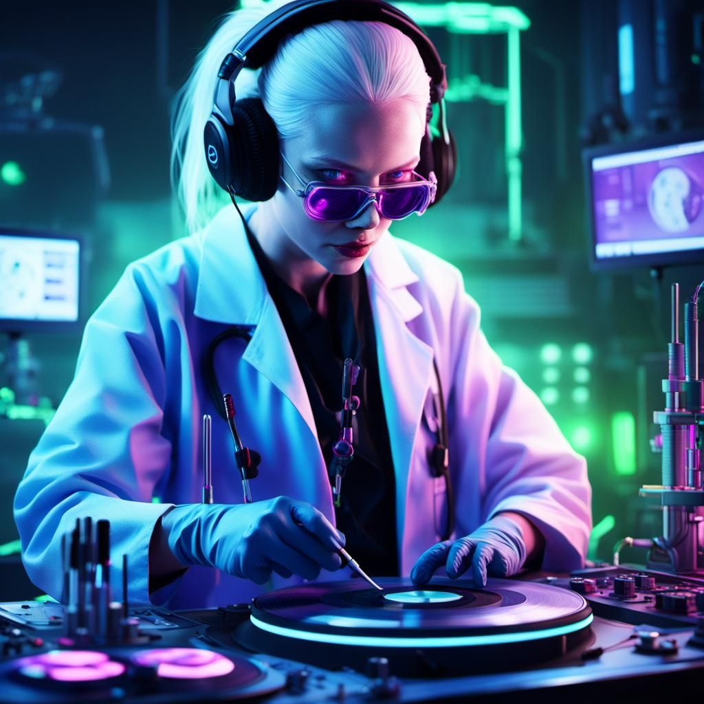 Albino Vampire Surgeon DJ in Dark Fantasy Lab