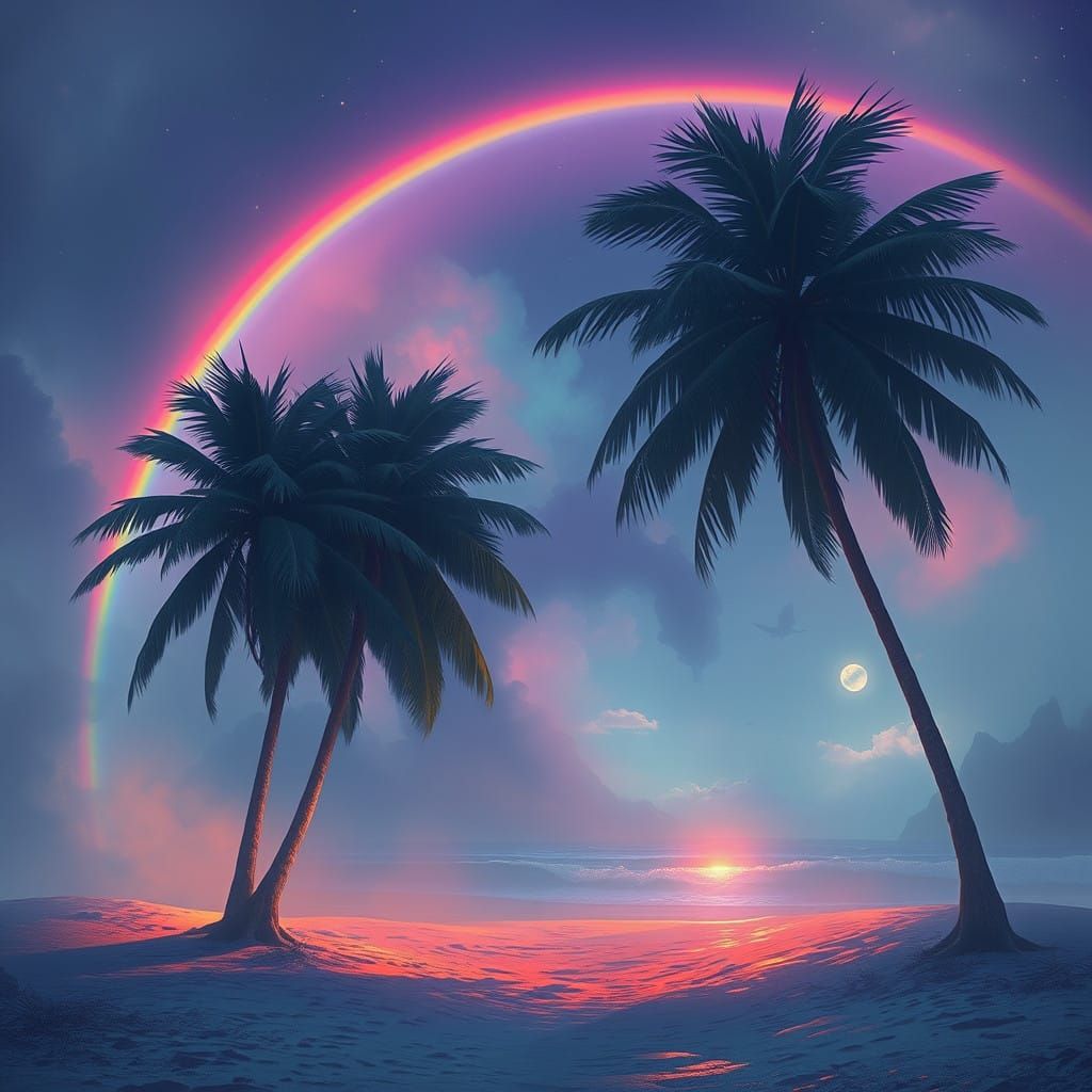 Ethereal Beachside Oasis in Neon Dreamscape