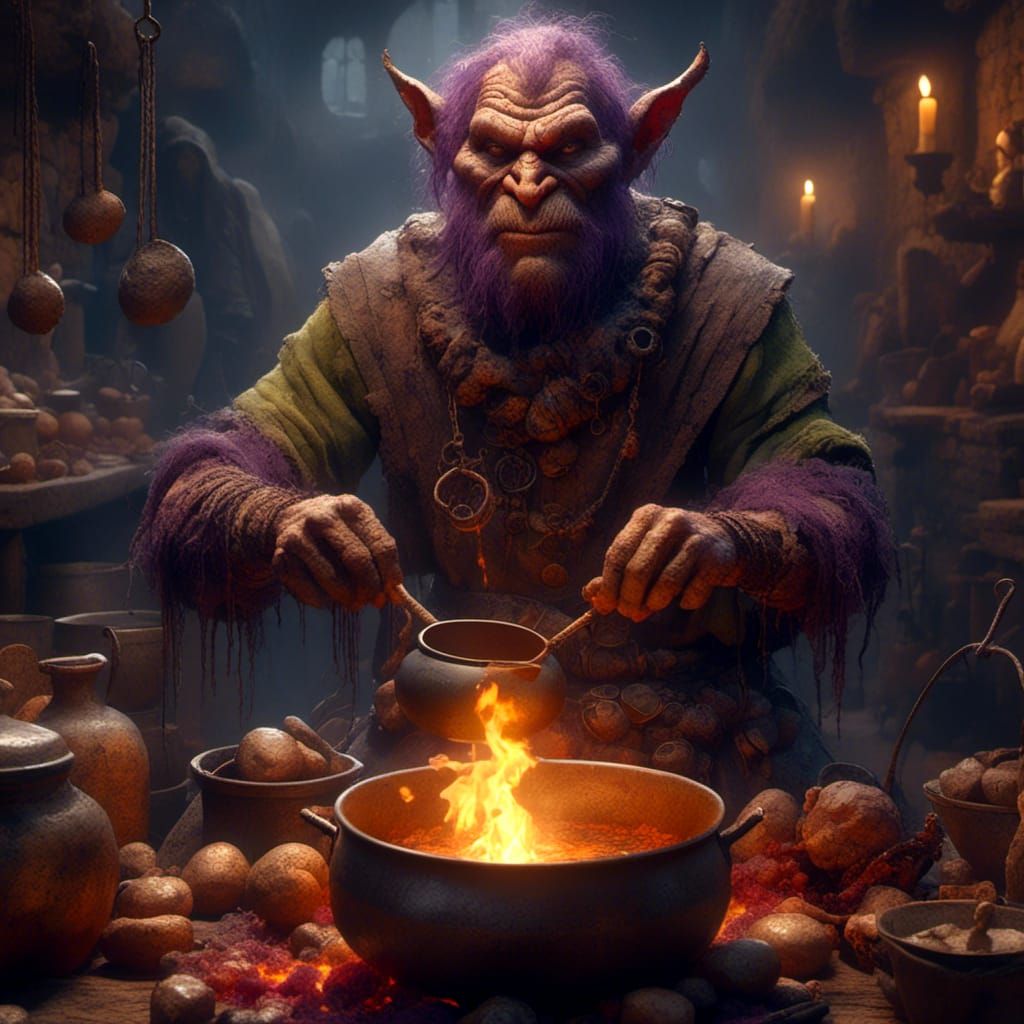 Goblin Brews a Potion: Dark Fantasy Concept Art