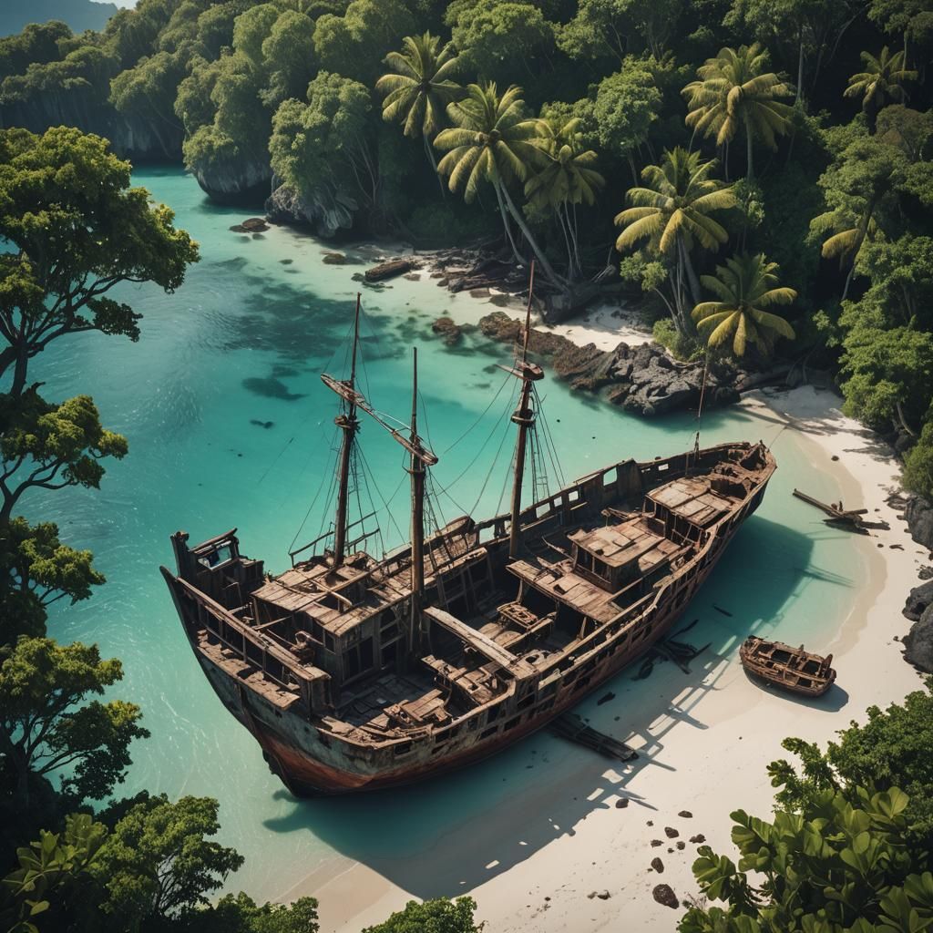 Shipwreck on aa tropical island