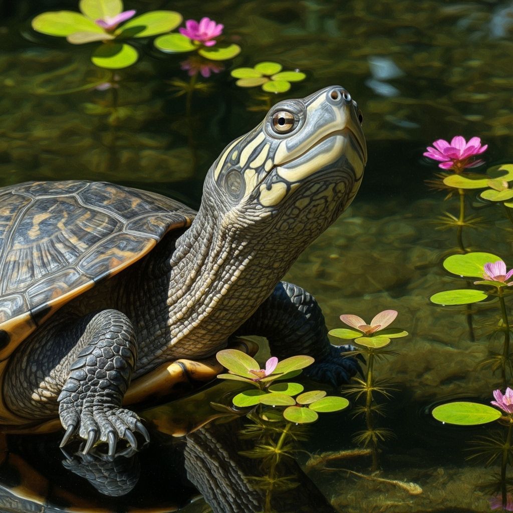 Fly River Turtle Portrait in Natural Pond