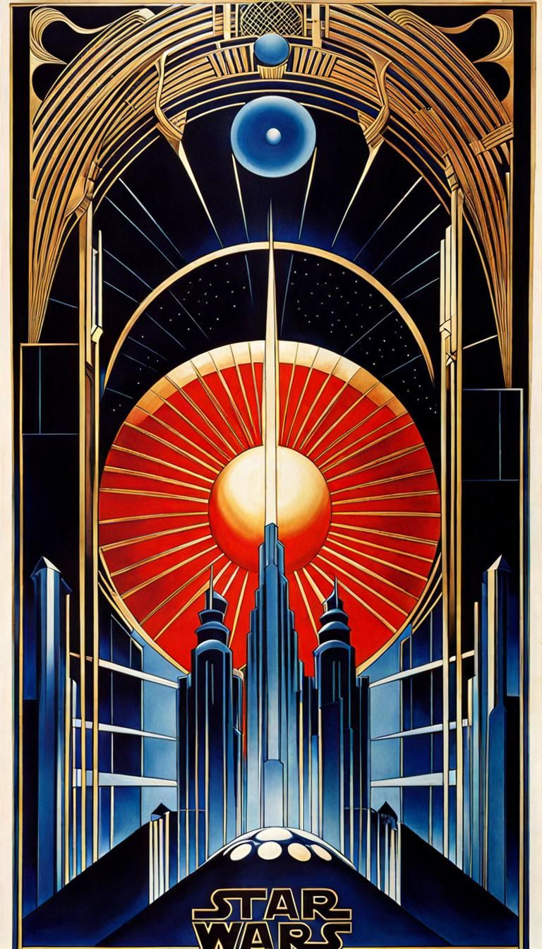 Art Deco Death Star Attack in 1930s Style