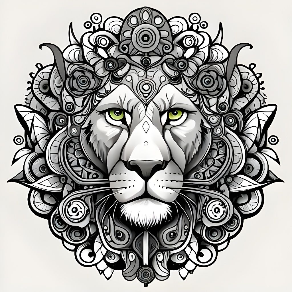 Steampunk Lion Vector Art Coloring Page