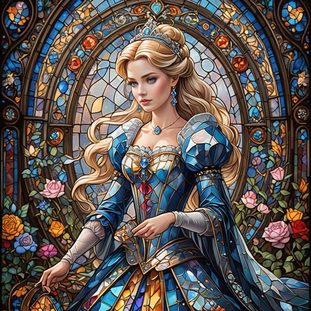 Cinderella in Stained Glass Diamond Painting Style