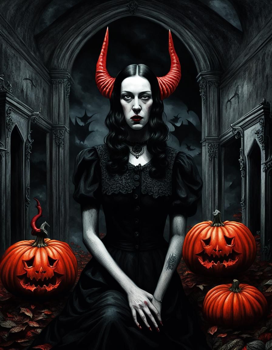 Gothic Horror: Devil Horns in Haunted House
