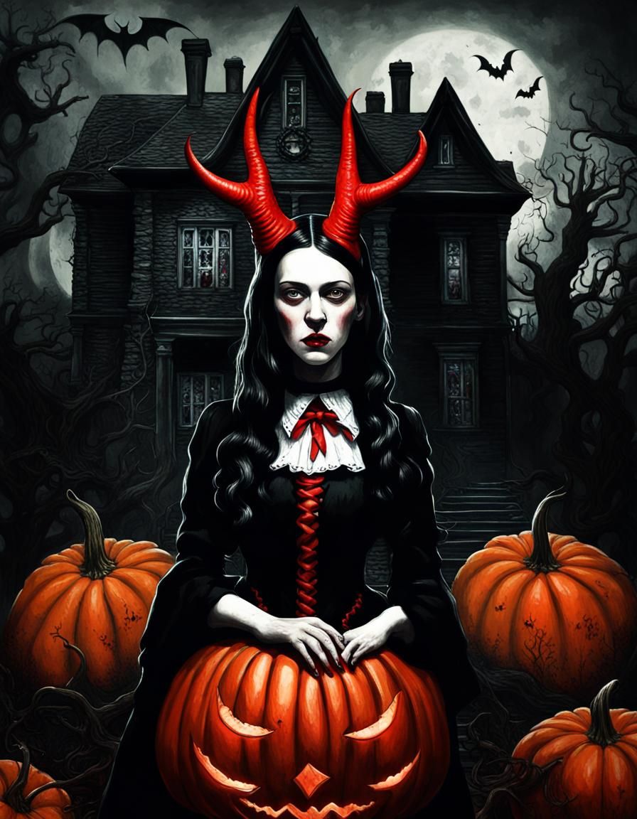 Gothic Horror Devil Woman in Haunted House