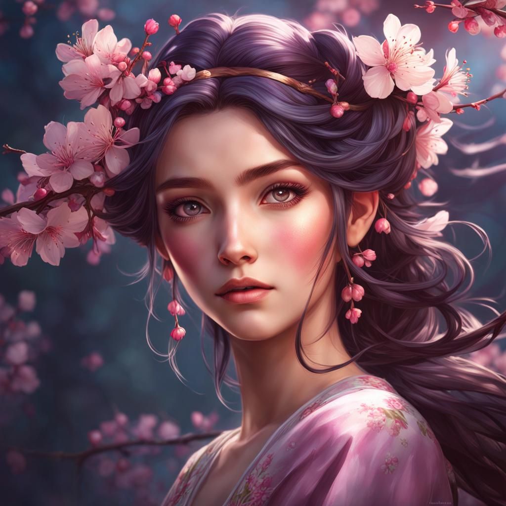 Plum Blossom Fairy Portrait in Hyperdetailed Style