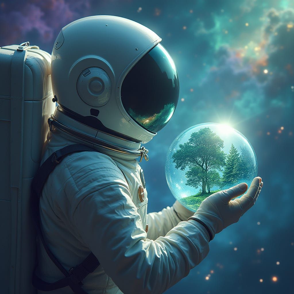 Astronaut Contemplates Cosmic Secrets in Nebula