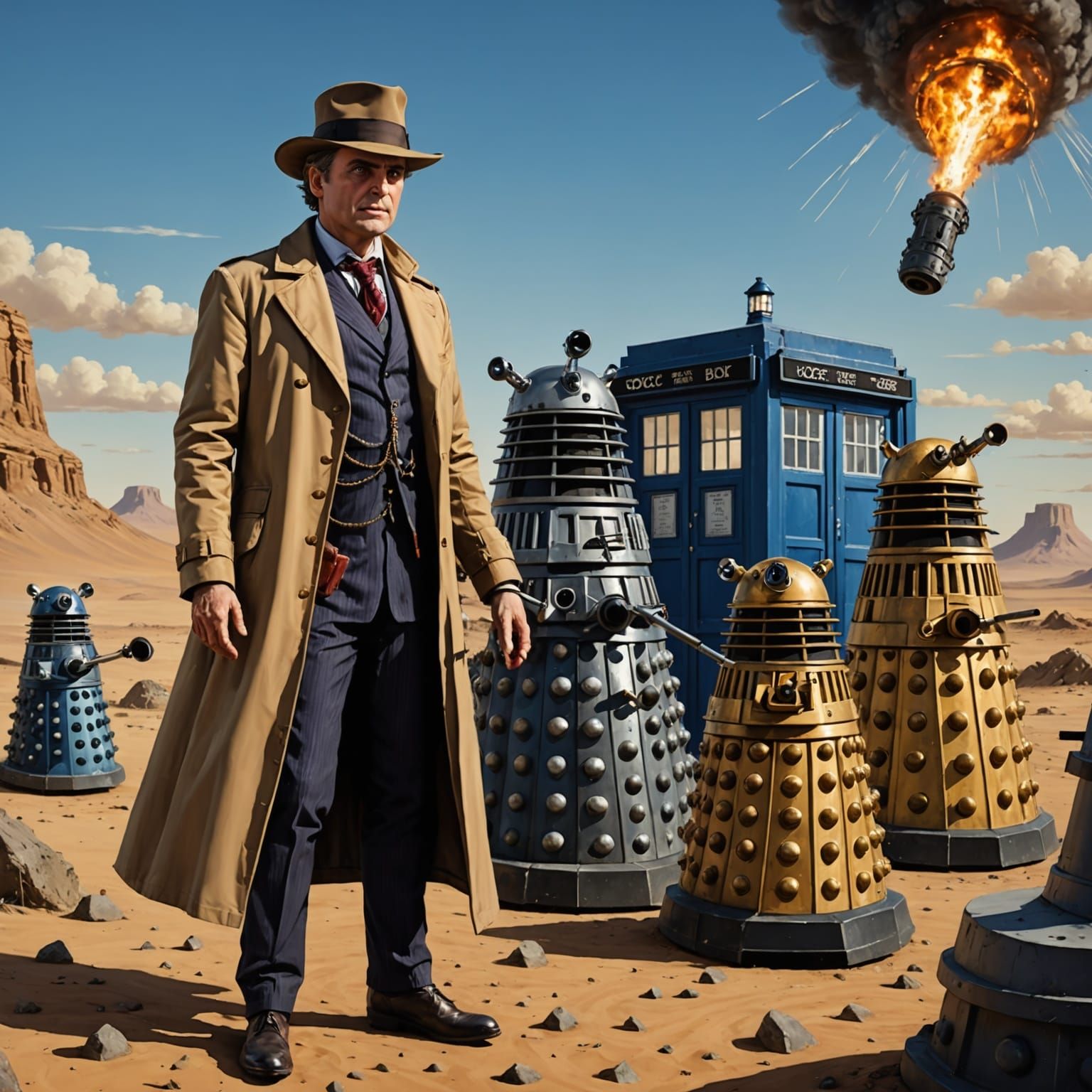 Doctor Who Characters Encounter Daleks in Wasteland