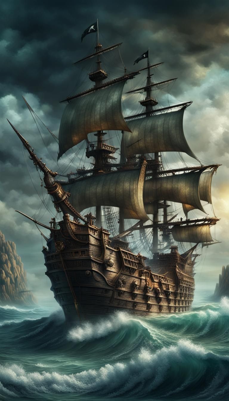 Pirate Galleon on Fantasy Sea Digital Matte Painting