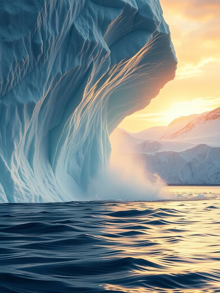 Iceberg's Mesmerizing Vertical Rotation at Sunset