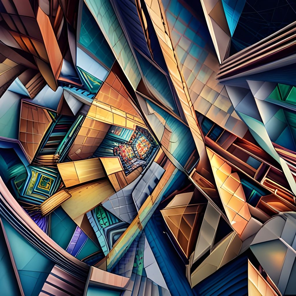 Fractal Galaxy Collision in Cubist Art Deco Style