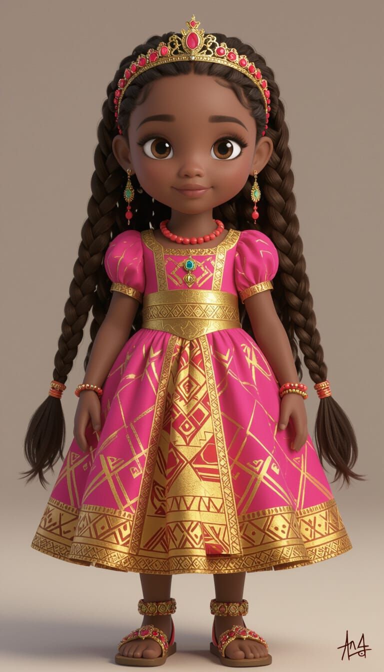 African Princess with Curious Eyes in Vibrant Royal Attire