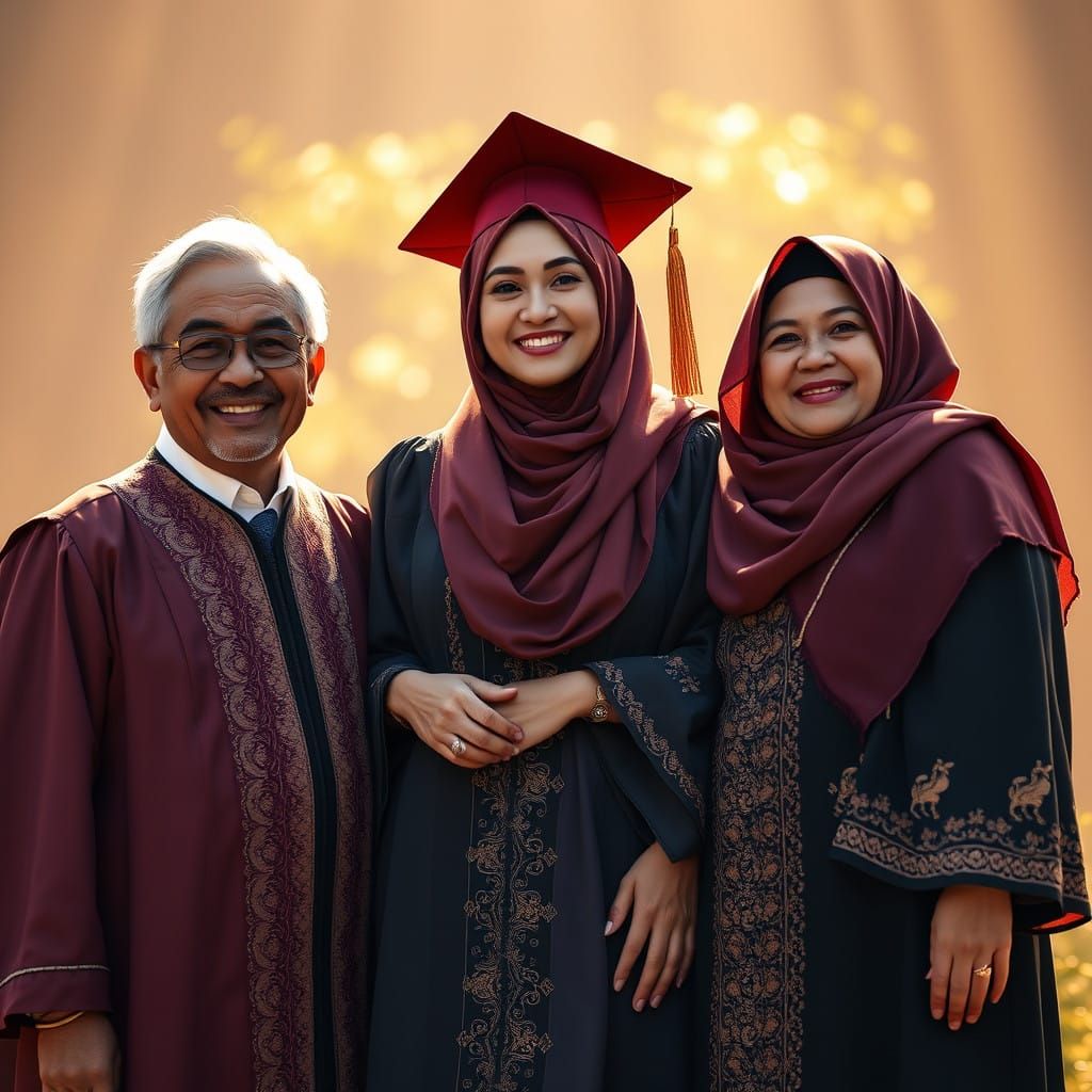 Proud Hijabi Graduate Surrounded by Loving Parents