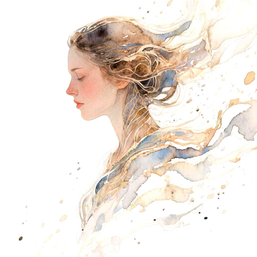 Whirling Watercolour Portrait with Intricate Lines