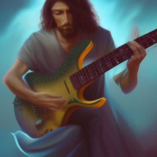 Jesus Shredding on Guitar: Fantasy Concept Art