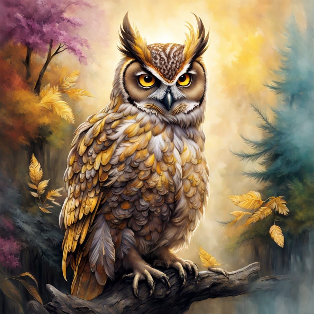 Vibrant Owl with Golden Yellow Eyes