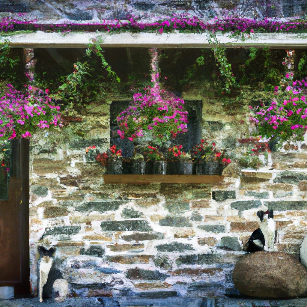 Whimsical Feline Oasis in Vibrant Spring Colors