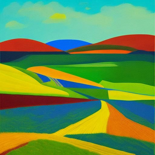 Balanced Countryside Scene in Abstract Style