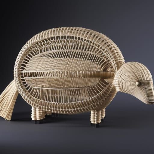 Woven Wicker Platypus Sculpture in Cream and Green