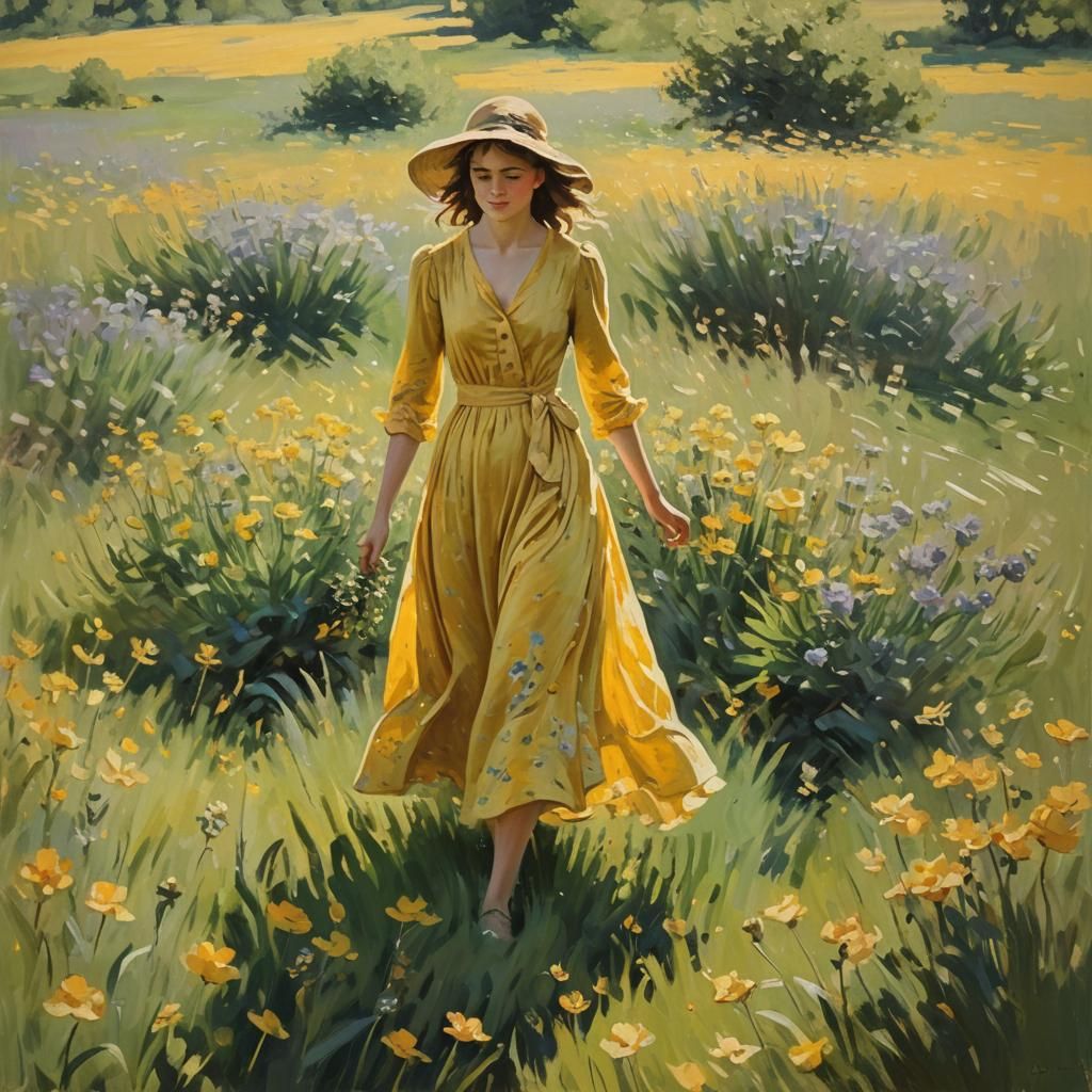 Impressionistic Woman in a Flower Field