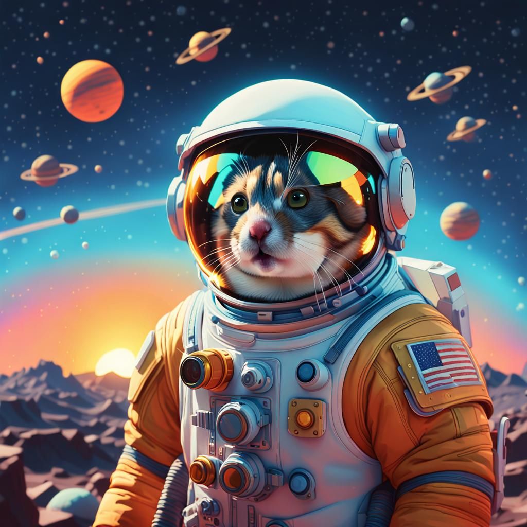 Hamster Astronaut in Space: Aetherpunk Geometric Art