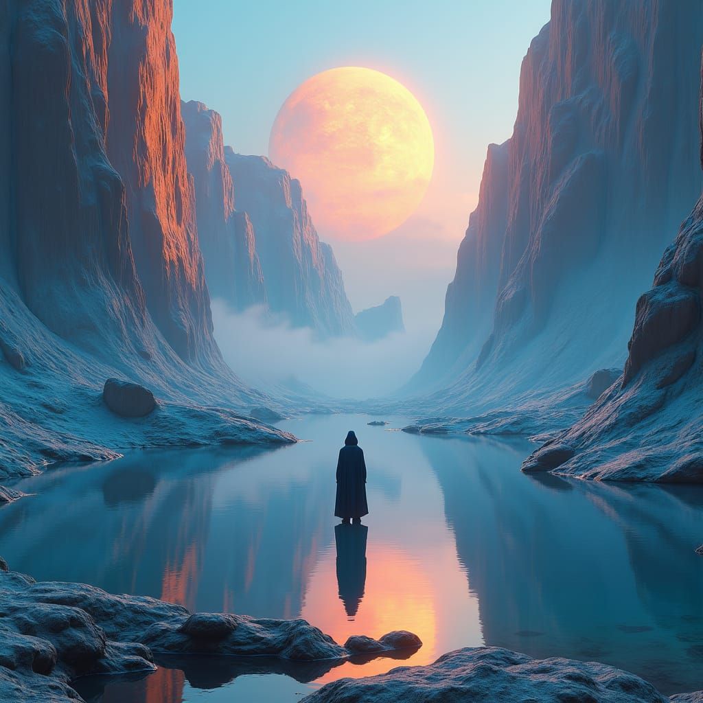 Sci-Fi Canyon Reflection: A Contemplative Journey